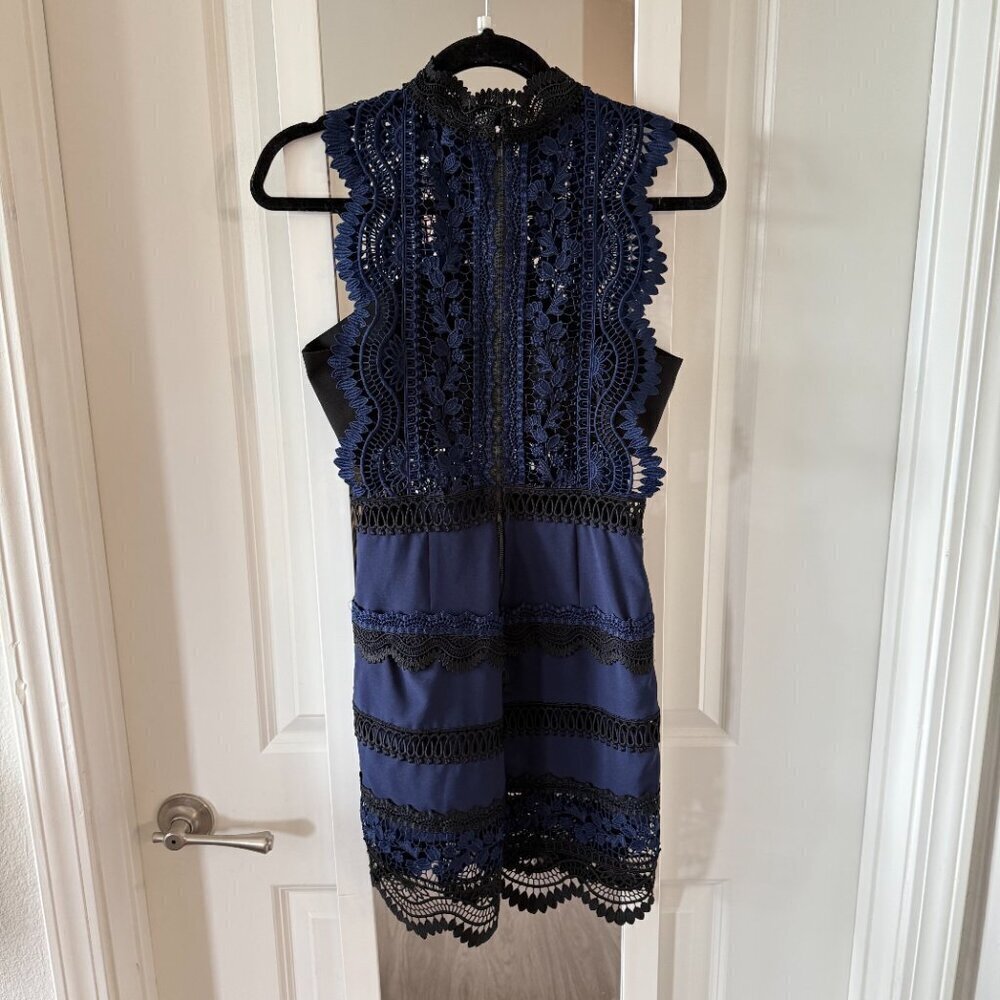 Self Portrait Bellis Navy Lace High Neck Bandeau Top Mini Cocktail Party Dress 4 - Picture 4 of 5
